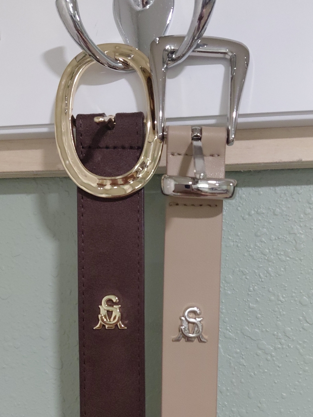 Int'l Leather Belt - Brown and Beige with Gold & Silver Buckles
